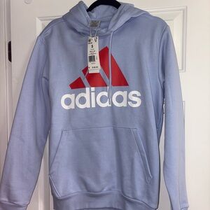 Adidas Men's Light Blue Hoodie with Red Logo